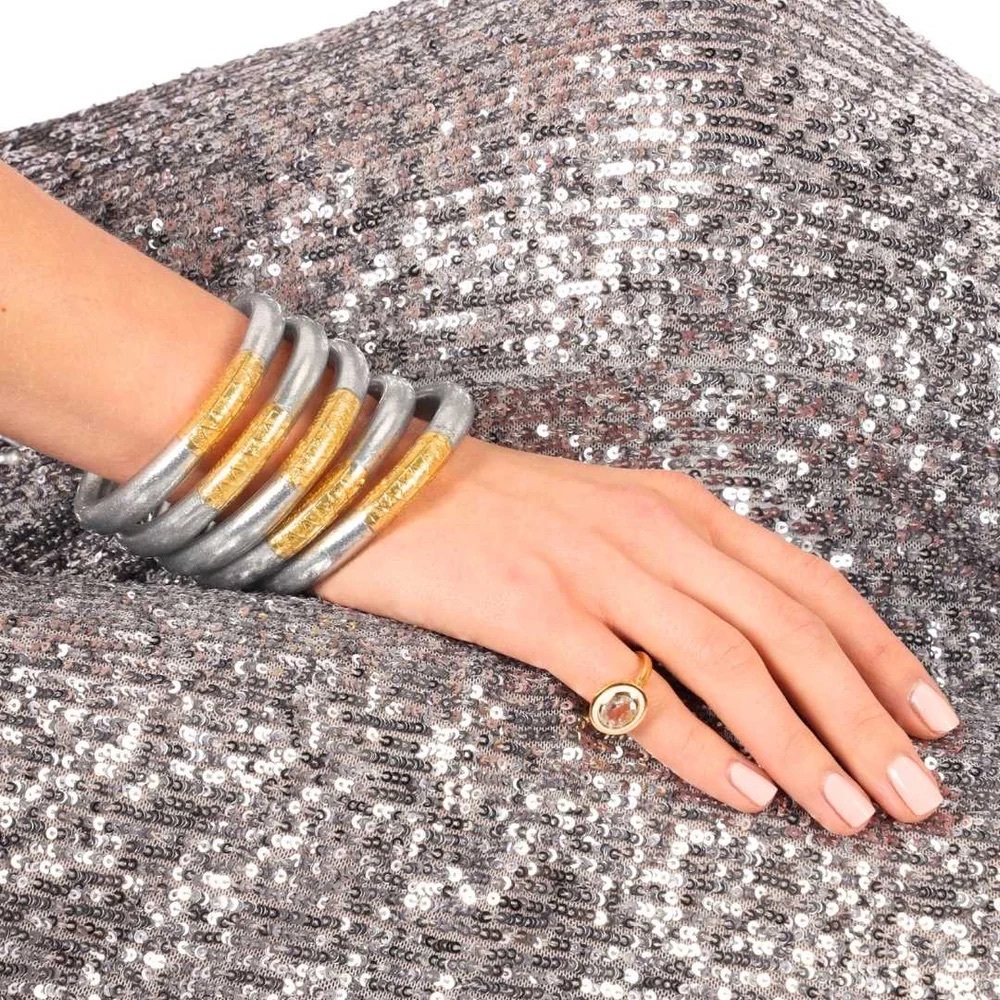 Budha Girl silver all weather bangles (set of 3)